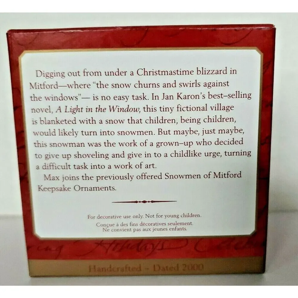 2000 Hallmark Mitford Ornament‎ Max The Snowmen of Mitford in Box U19